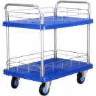 Uni-Silent PLA300Y-T2-HL2-D静音手推车(塑板600*910mm,承重300KG,双层护栏推车,金属固定扶手)