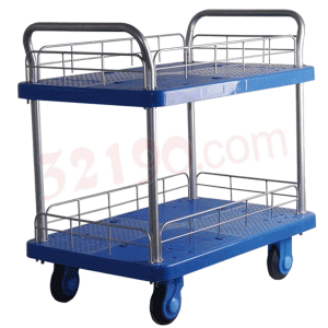 Uni-Silent PLA300-T2-HL2-D全静音手推车(塑板910*600mm,承重300KG,双层护栏推车,固定式金属扶手)