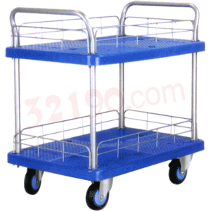 Uni-Silent PLA150Y-T2-HL2-D静音手推车(塑板730*490mm,承重150KG,双层护栏推车,金属固定扶手)