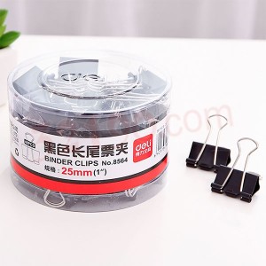 deli得力8564 25mm筒装黑色长尾夹 48只/筒