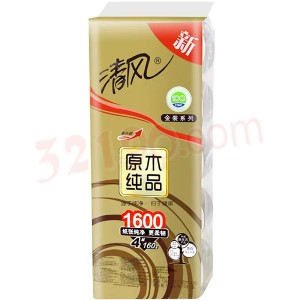 清风原木纯品金装160克4层10卷卫生纸卷筒纸家用厕纸1提B20A6JN